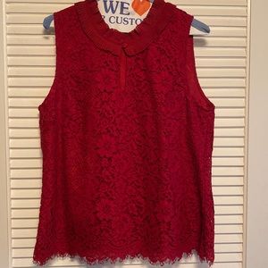 J Crew Red Lace Tank Blouse Size M Medium Keyhole neck collar